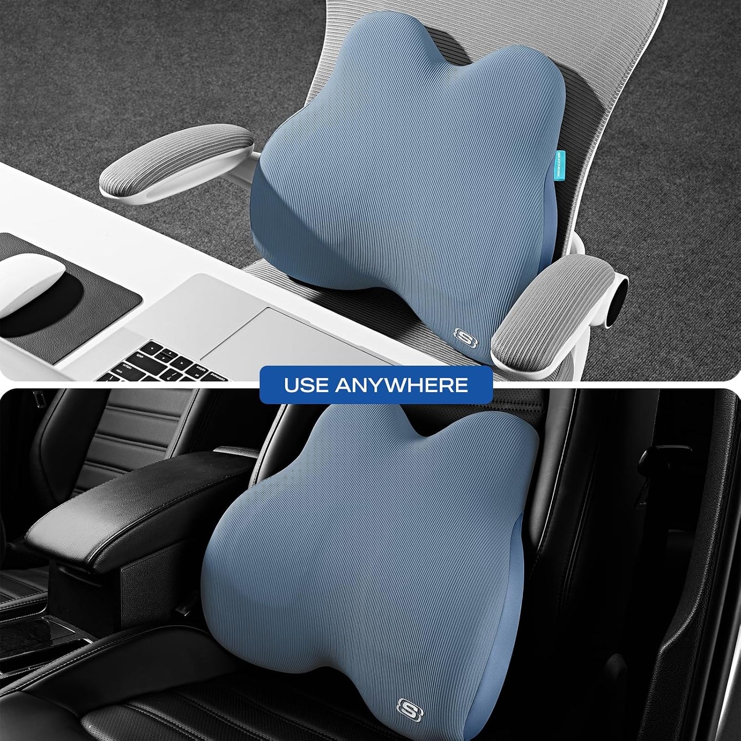 Skechers Memory Foam Lumbar Pillow,Lumbar Support Pillow for Office, Chair Lower Back Pain Relief Lumbar Pillow, Ergonomic Design Back Support Pillow for Office Chair, Car, Home, Travel,Black