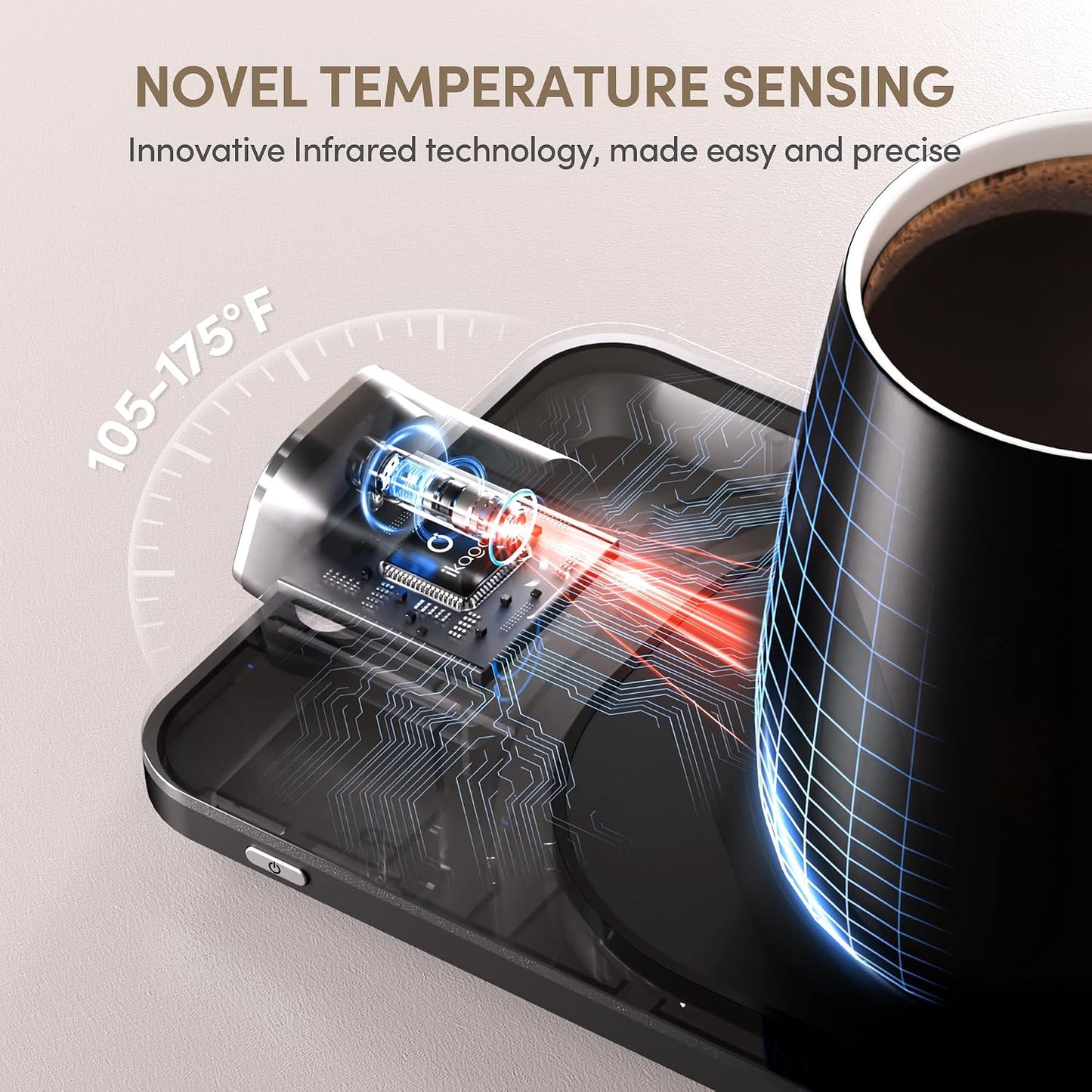 Coffee Mug Warmer & iKago Mug Set, Accurate Temperature Control Smart Heated Mug for Desk, Electric Coffee Warmer with Auto Shut Off & Real-Time Temp Display, Gifts for Men Women, 15oz Ceramic Mug