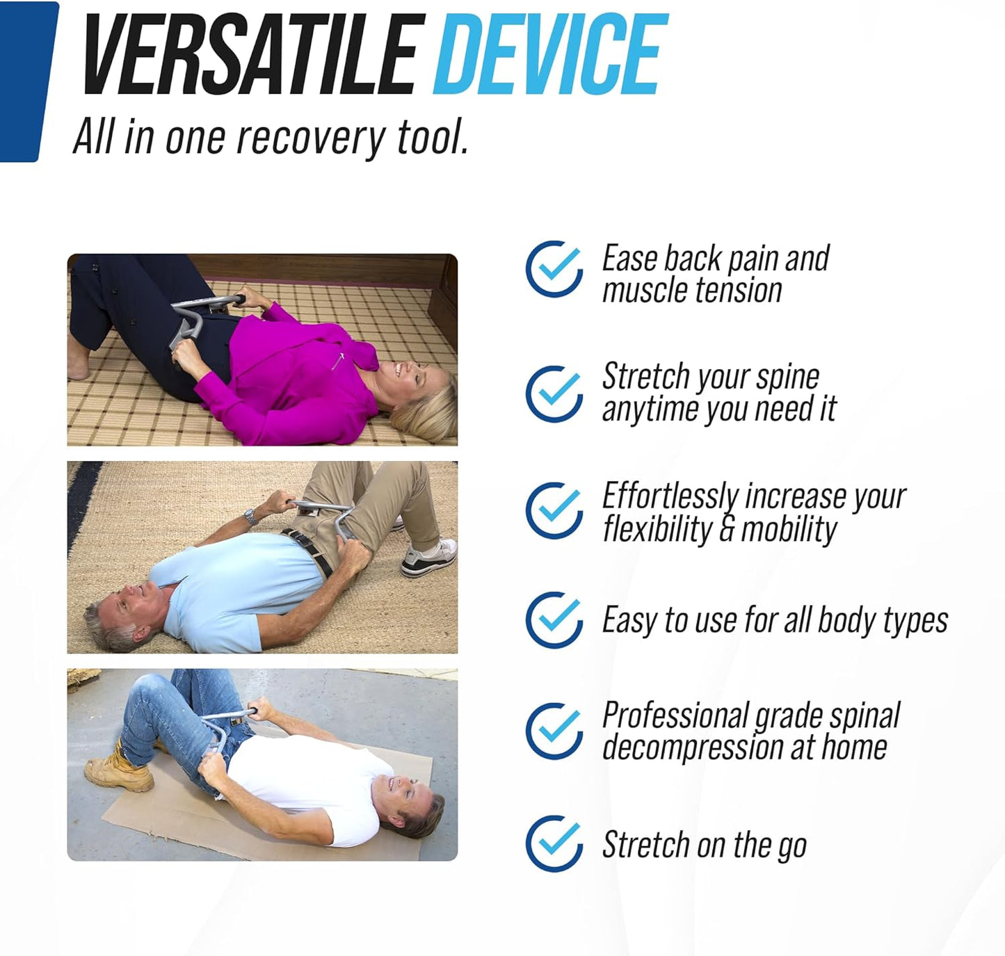 EZ-Bak Lo-Bak TRAX Lumbar Spine Stretcher - Upper & Lower Back Stretcher Pain Relief – Portable Spine Decompressor & Back Cracking Device for Herniated Discs, Sciatica, Scoliosis - Blue