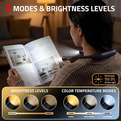 GearLight Rechargeable Book Light for Reading in Bed – Hands-Free LED Clip-on Lamp with 3 Light Modes, Adjustable Brightness, Flexible Neck Reading Light for Books, Laptops, and More – 2 Pack