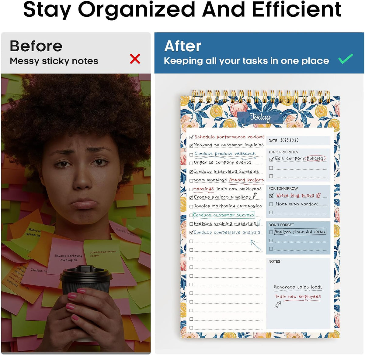 Taja To Do List Notepad, Undated Daily Planner for Work and Goal Setting