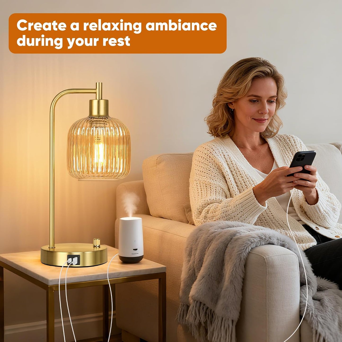 QiMH Industrial Table Lamp for Bedroom Set of 2, Green Glass Beside Lamp with USB A&C Ports, Stepless Dimmable Gold Lamps, Nightstand Lamps for Living Room, Office, Home Decor(Bulb Included)