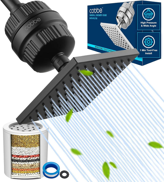 Cobbe High Pressure Filtered Shower Head with Filters for Hard Water Combo