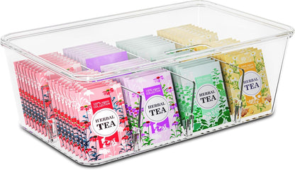 Utopia Home Tea Bag Organizer with Lids, Stackable Tea Box, 1 Pack, Clear