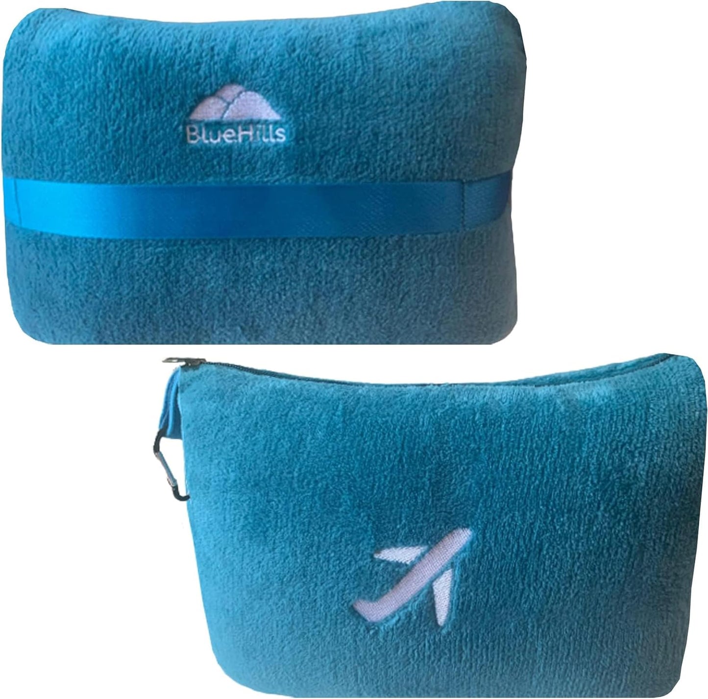 BlueHills Travel Blanket Pillow in Mini Soft Case Premium Plush Airplane Blanket Soft Bag Compact Pack with Luggage Belt and Backpack Clip Small Lightweight Traveling Plane Essentials - Grey Gray M01