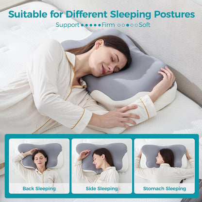 BDEUS Sleep Apnea Pillow, Cervical Neck Pillow for Pain Relief, Ergonomic Side Sleeper Pillow for Adults, Orthopedic Contour Memory Foam Pillow for Neck Support, Anti Snore, Cooling, White
