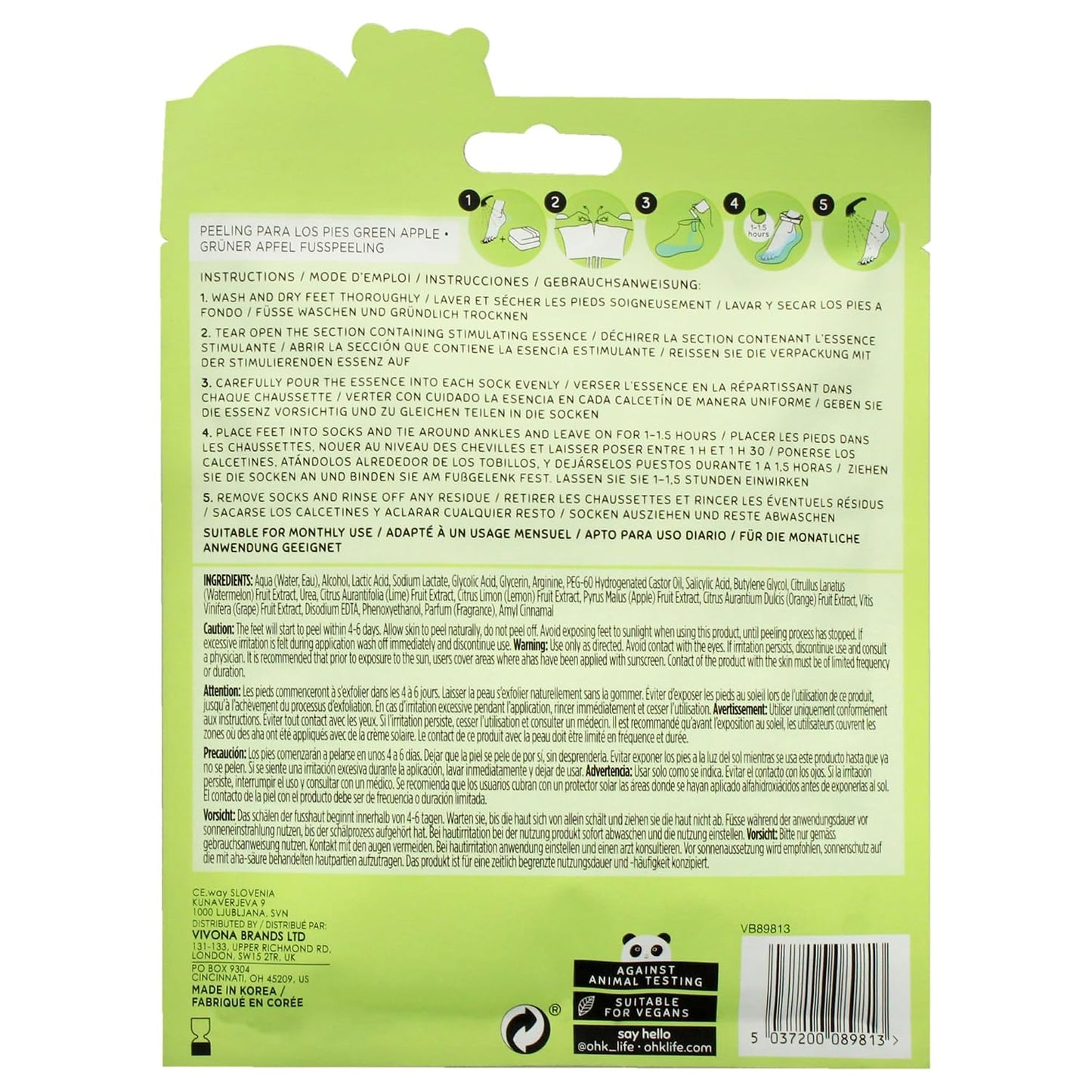 Oh K! Foot Peel Mask - Pomegranate - Foot Peeling Mask for Dry Feet and Cracked Heels - Feet Exfoliant with Pomegranate and Coconut Oil - 1 Pair