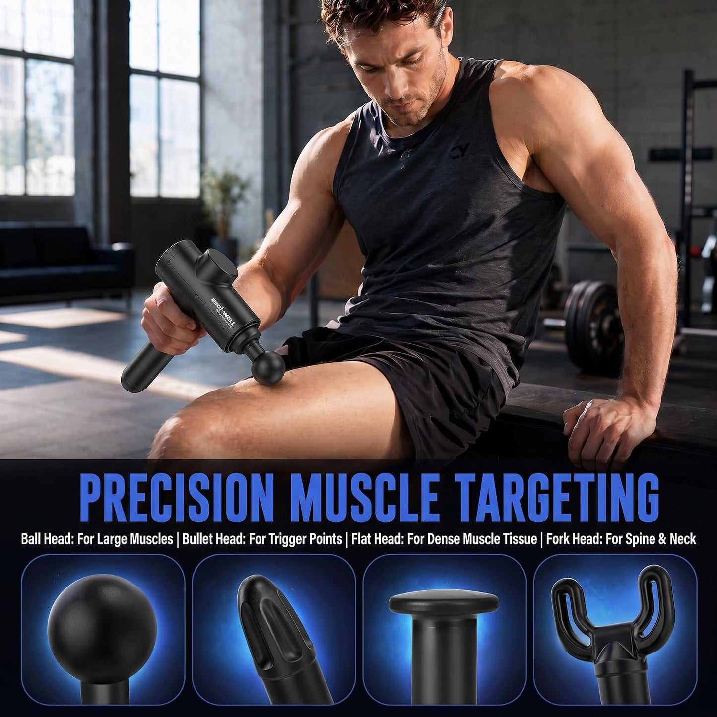 Massage Gun Deep Tissue - Back Muscle Massager w/High Torque Motor for Back Pain, Shoulder, Neck, Body, 4 Heads All Muscles Recover & Massage