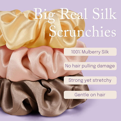 OLESILK Silk Scrunchies Oversized 100% Mulberry: Large for Women& Girls Long Thick Hair, Soft Smooth for No Damage Hair Care Sleeping