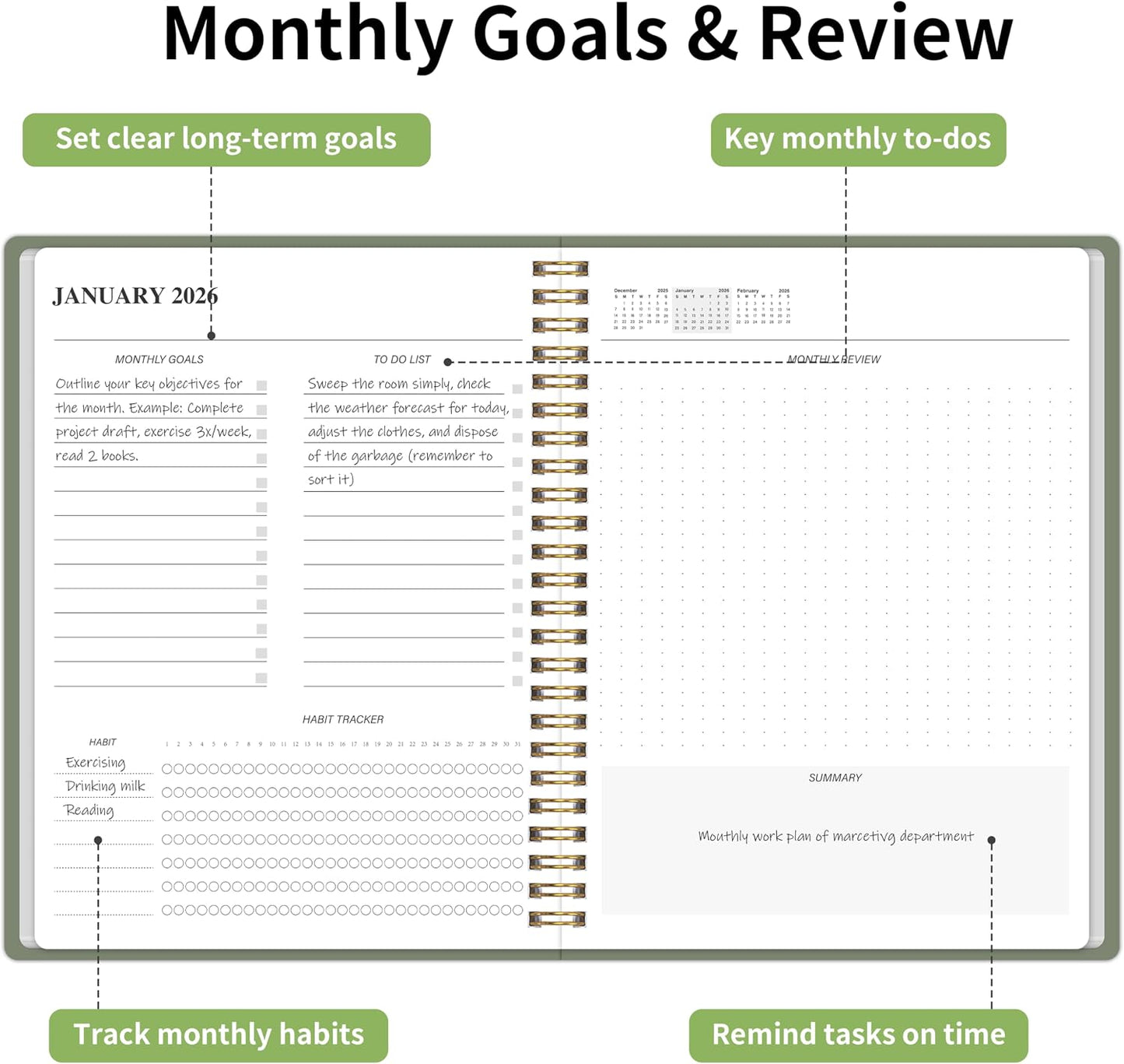 KMQOY Monthly Planner 2026-2027, 2026 Calendar 24 Months Planner, Jan 2026 - Dec 2027, 7.5"x10", Personal Calendar with Monthly Goals, To-Do List, Habit Tracker, 2 years for School Office Home Planning(Black)