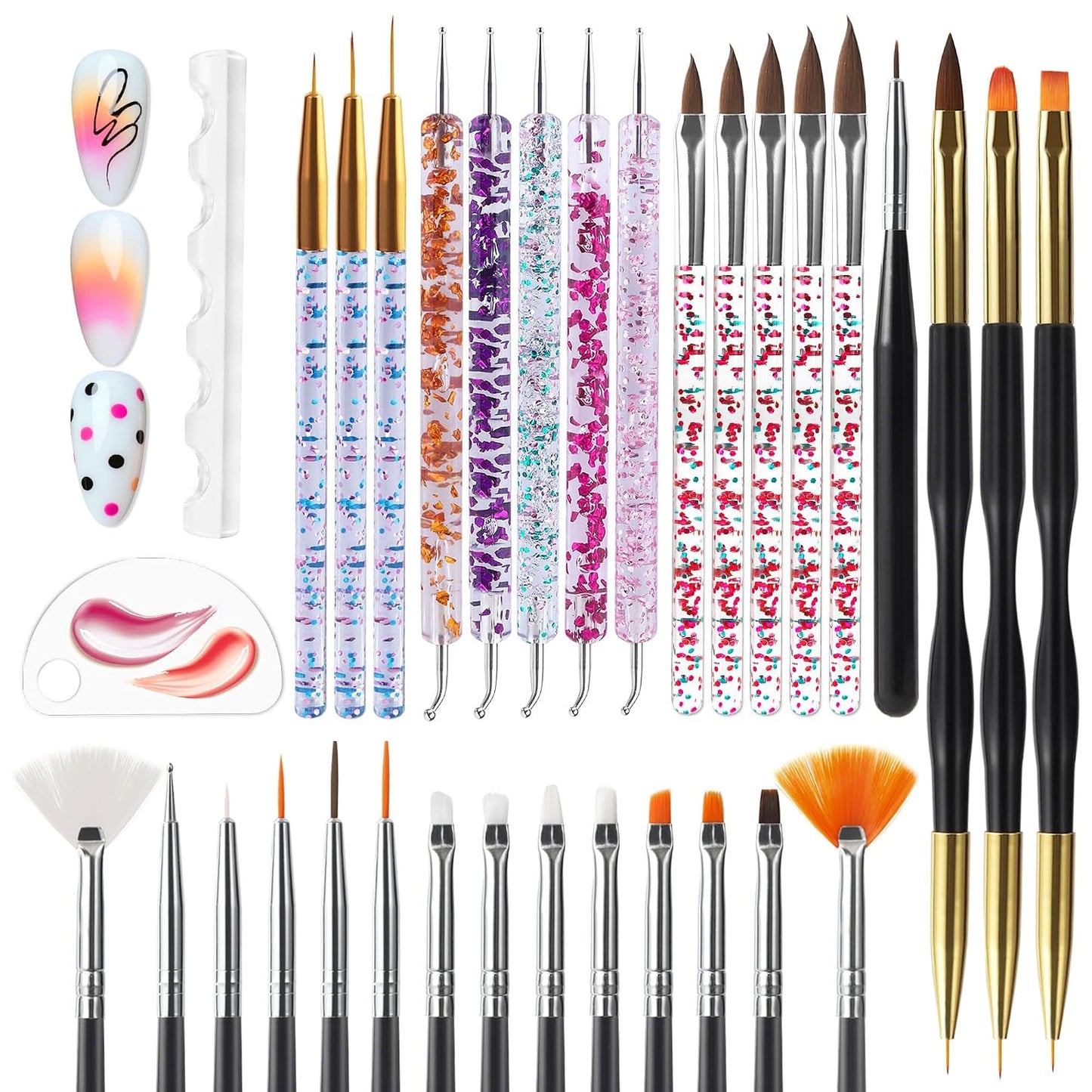 Artdone 31pcs Nail Art Brushes, Nail Art Tool Set, Dotting Tools, Dust Brush,Striping Brushes for Long Lines, Drawing Pen For Gel Polish Design supply