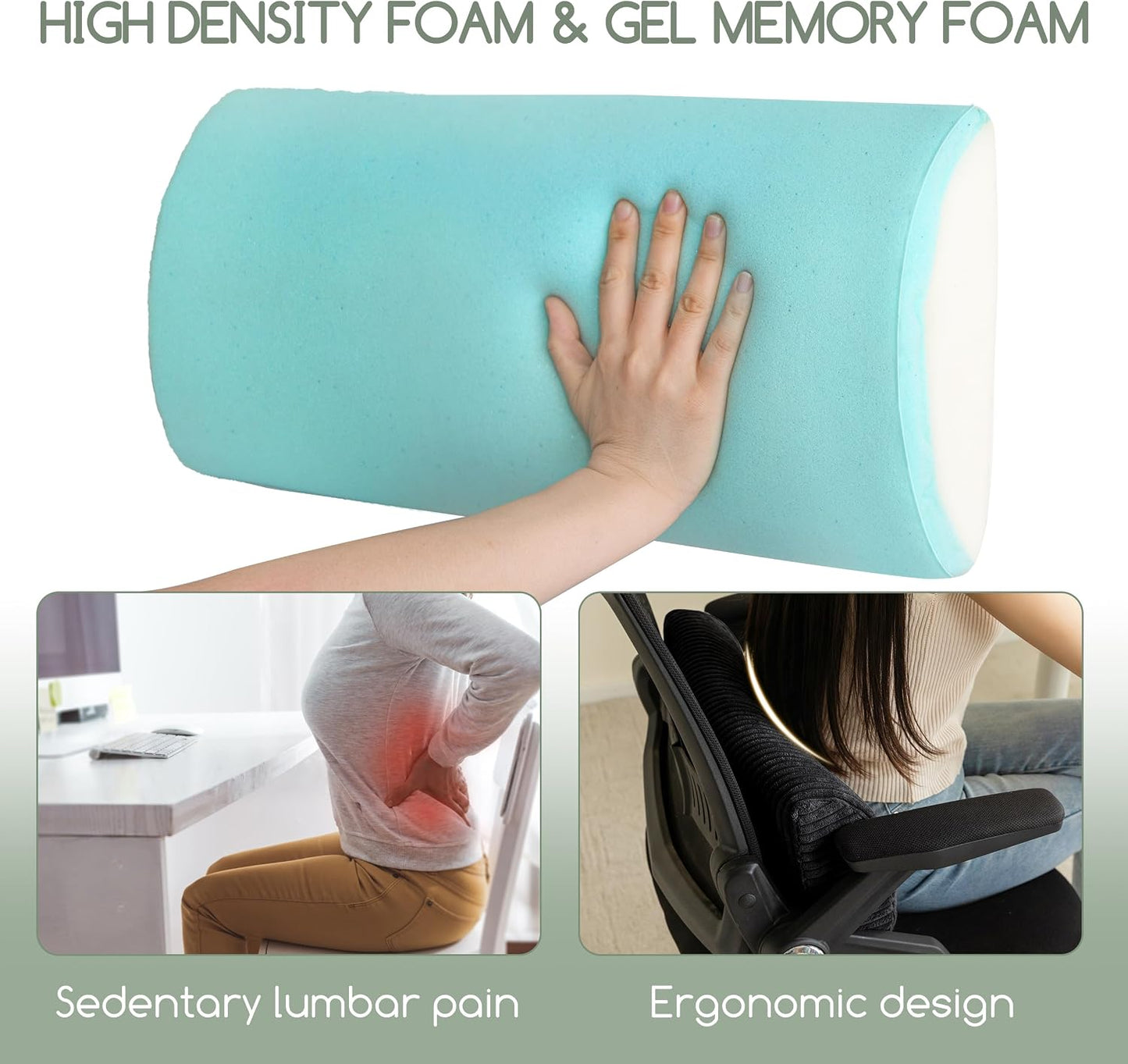 HIGOGOGO Lumbar Support Pillow for Recliner Chair/Accent Chair/Couch, Memory Foam Back Support Cushion for Elderly, Recliner Cushions for Back Rest, Pain Relief, Reading, Washable Cover, Dark Grey