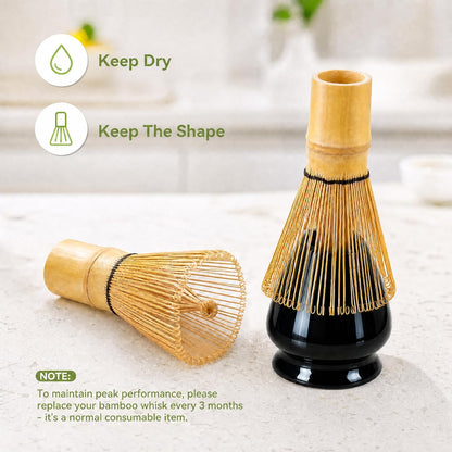 Matcha Whisk Set with Ceramic Bowl - Complete Matcha Making Kit, Bamboo Whisk (Chasen), Whisk Holder, Matcha Powder Sifter, Scoop, Japanese Tea Ceremony Tools（Green）