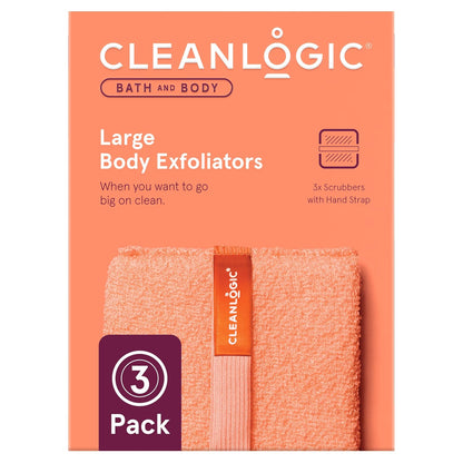 Cleanlogic Bath and Body Large Exfoliating Body Scrubber (4.5 x 6.1 in)– Deep Cleansing Shower Exfoliator for Smooth and Softer Skin, Fast-Drying Dead Skin Remover for Full Body – 3 Count Value Pack
