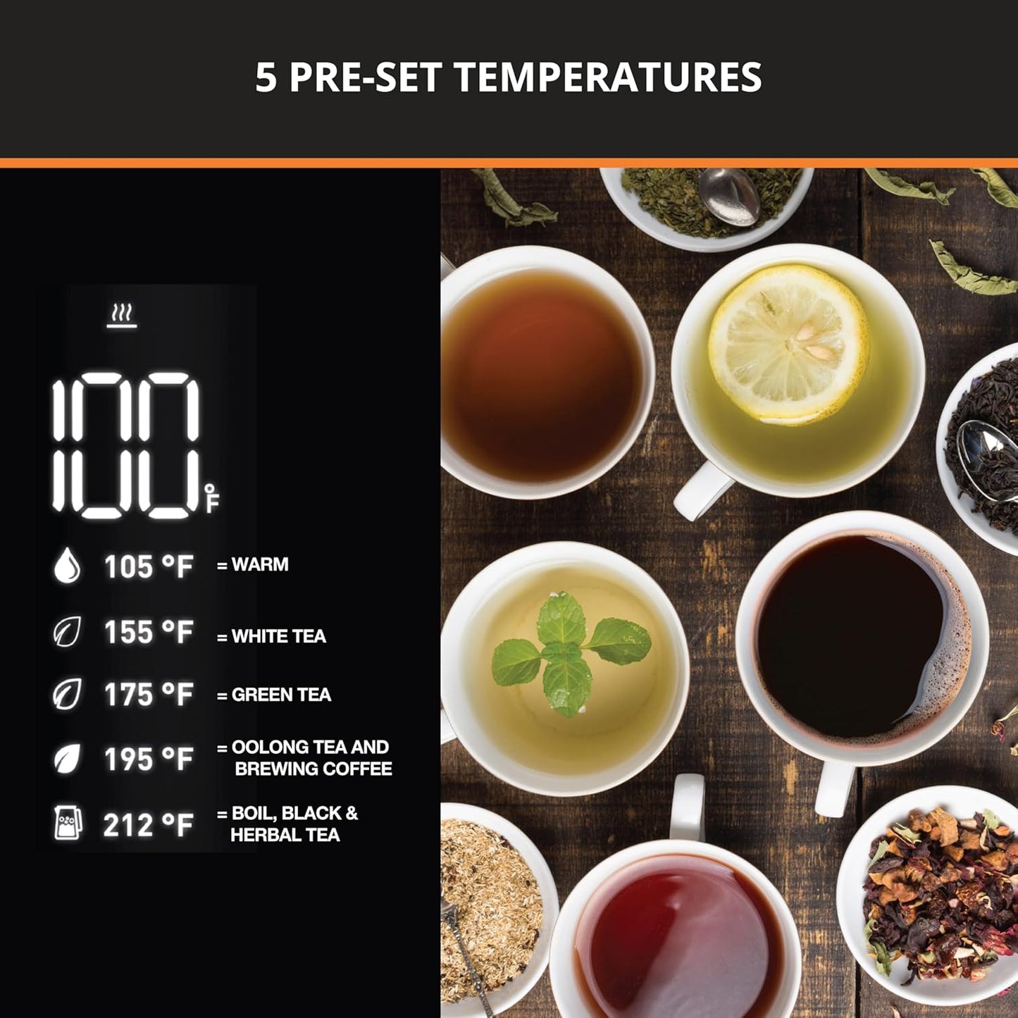 KRUPS Smart Temp Electric Kettle: 1.7L Capacity, 5 Precise Temperature Settings, Digital Display, Cool-Touch Exterior, Cordless Design for Tea and Coffee Lovers