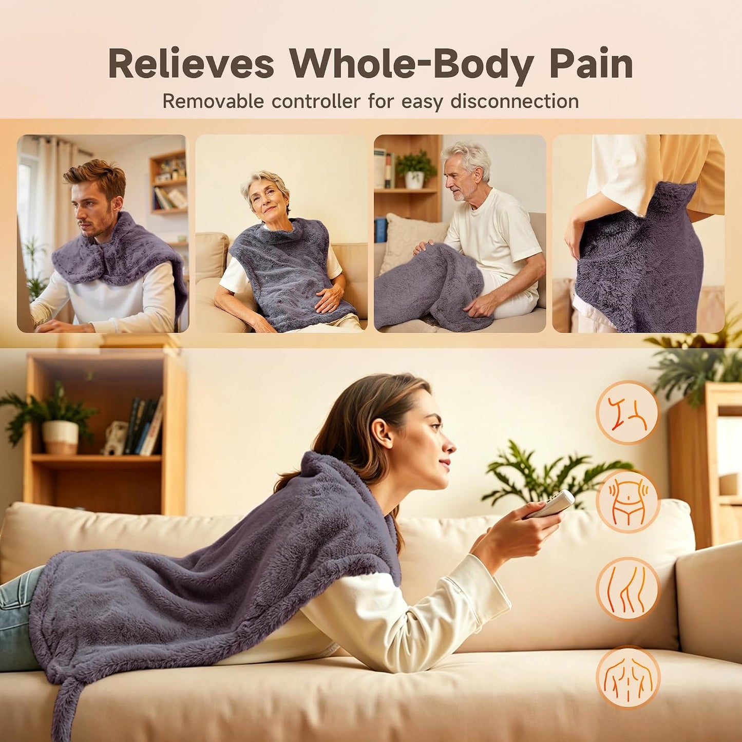 GOTCOZY Heating Pad 12"x24" for Back Pain Relief & Cramps(Rose)