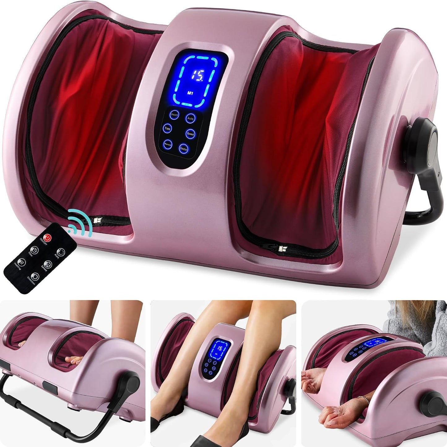 Best Choice Products Shiatsu Foot Massager with Heat for Plantar Fasciitis & Neuropathy, Kneading Foot & Calf Massager with Remote, 360° Adjustable Handle, Rolling & Compression Massage - Satin Black
