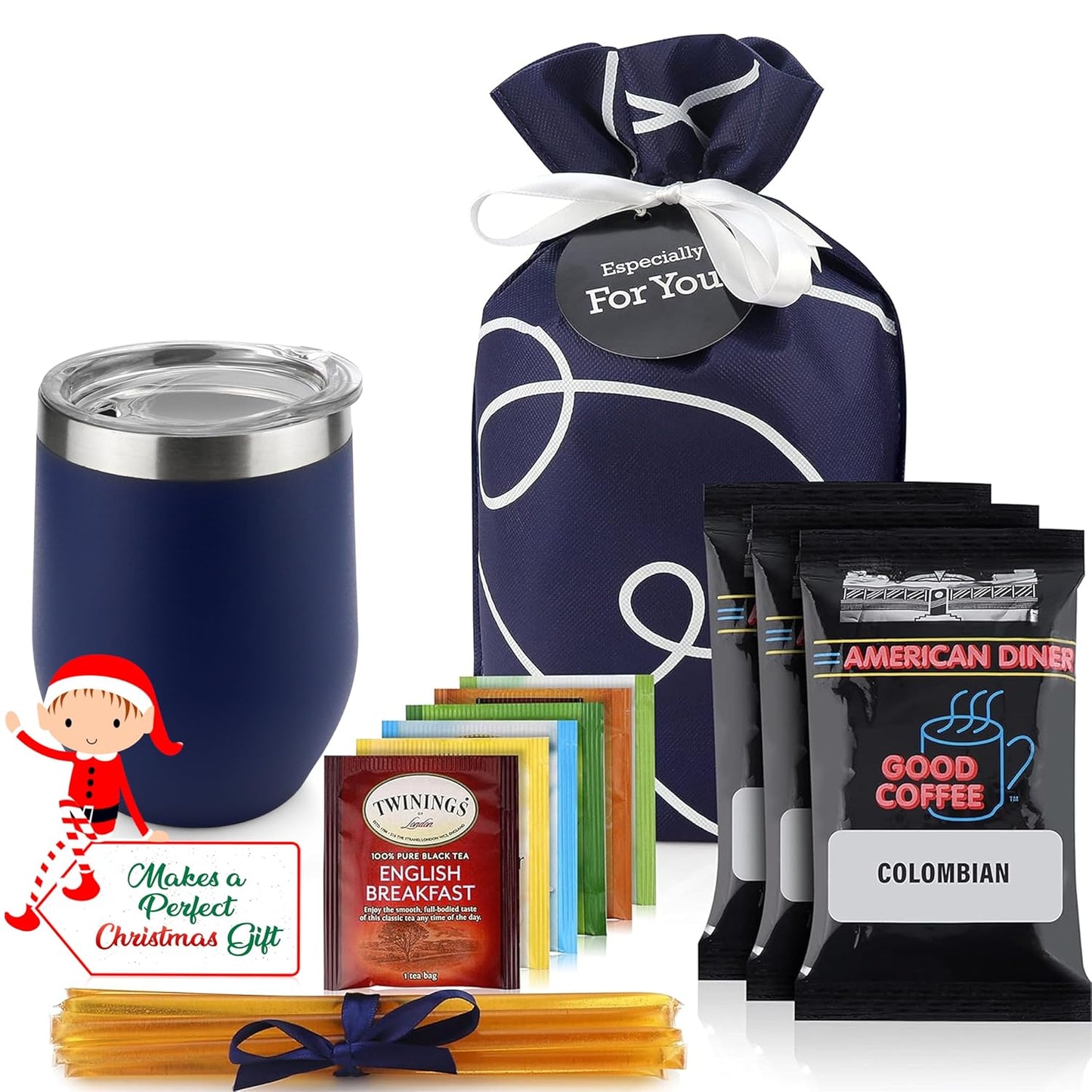 Tea Lovers Gifts Basket - Gift Set Include Temperature Retention Cup 12 Special Blend Teabags & Honey Presented in Beautiful Gift Bag For Women & Men - Birthday, Get Well, Thinking of You Care Package
