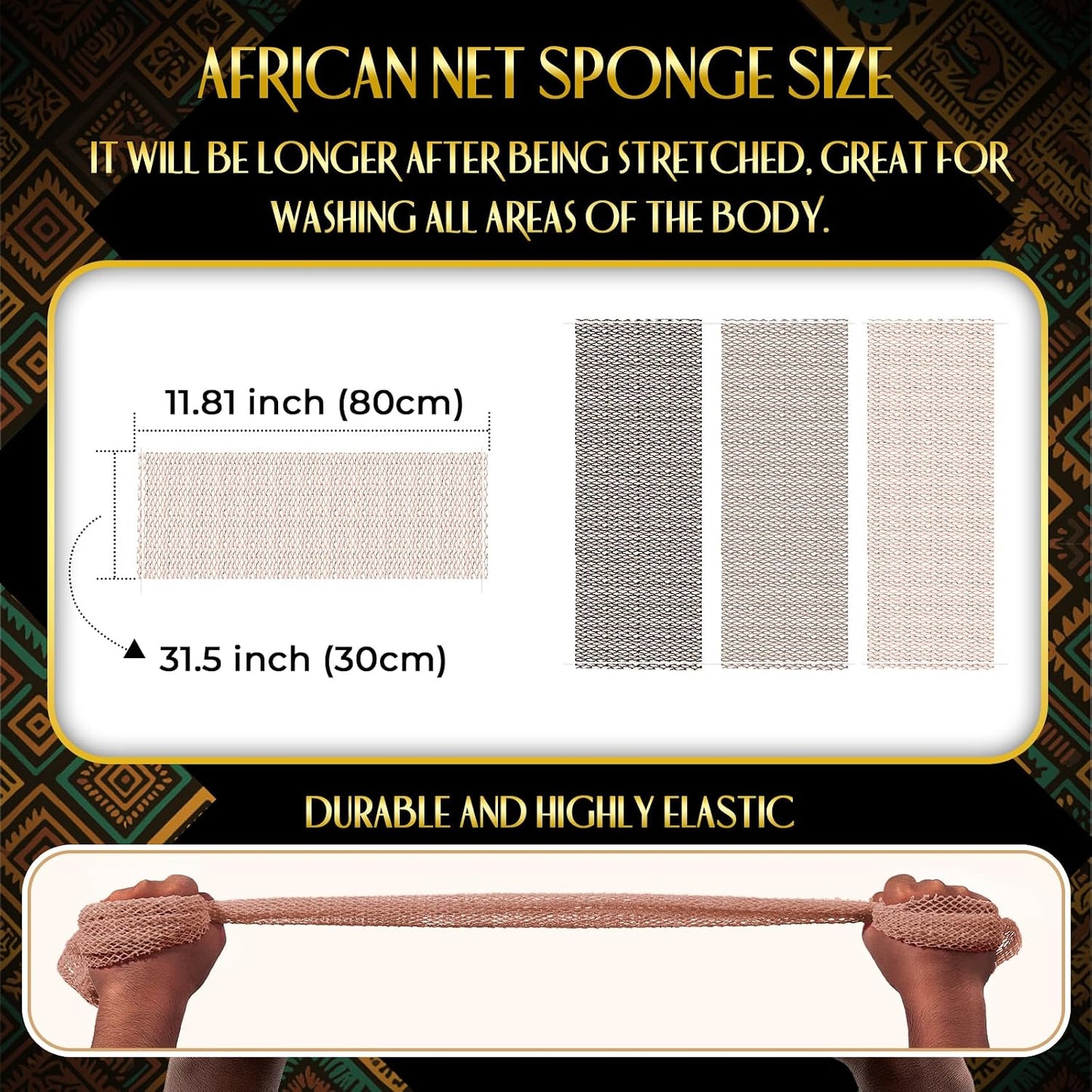 UJFQBH 3 Pieces African Bath Sponge African Net Long Net Bath Sponge Exfoliating Shower Body Scrubber Back Scrubber Skin Smoother,Great for Daily Use (Pink,Yellow,Purple)