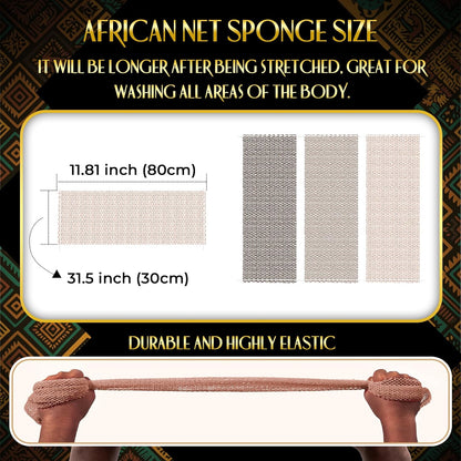 UJFQBH 3 Pieces African Bath Sponge African Net Long Net Bath Sponge Exfoliating Shower Body Scrubber Back Scrubber Skin Smoother,Great for Daily Use (Pink,Yellow,Purple)