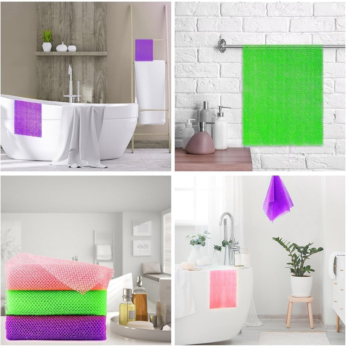 UJFQBH 3 Pieces African Bath Sponge African Net Long Net Bath Sponge Exfoliating Shower Body Scrubber Back Scrubber Skin Smoother,Great for Daily Use (Pink,Yellow,Purple)