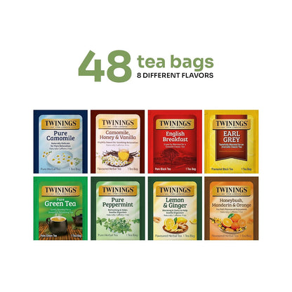 Twinings 48 Tea Bags Herbal Variety Pack – 12 Herbal Flavors, Caffeine-Free, Individually Wrapped, Perfect Tea for Any Occasion