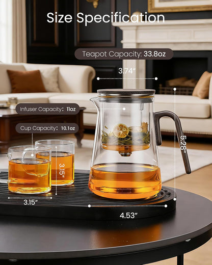 ZENS Magnetic Tea Pot, Enchanted Glass Teapot with Infuser and Magnetic Suction Lid for Mess-Free Loose Tea Diffusers, Walnut Wood Handle, Tea Lovers Gifts