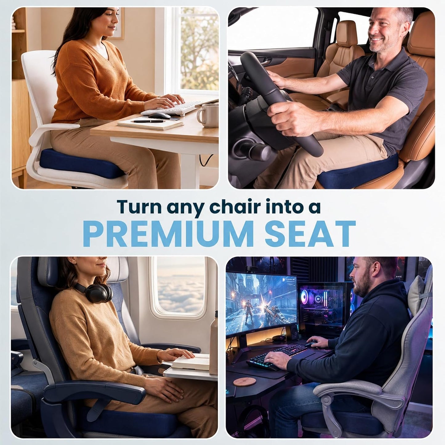 ComfiLife Gel Enhanced Seat Cushion – Office Chair Cushion – Non-Slip Gel & Memory Foam Coccyx Cushion for Tailbone Pain - Desk Chair Car Seat Cushion Driving - Sciatica & Back Pain Relief (Navy)