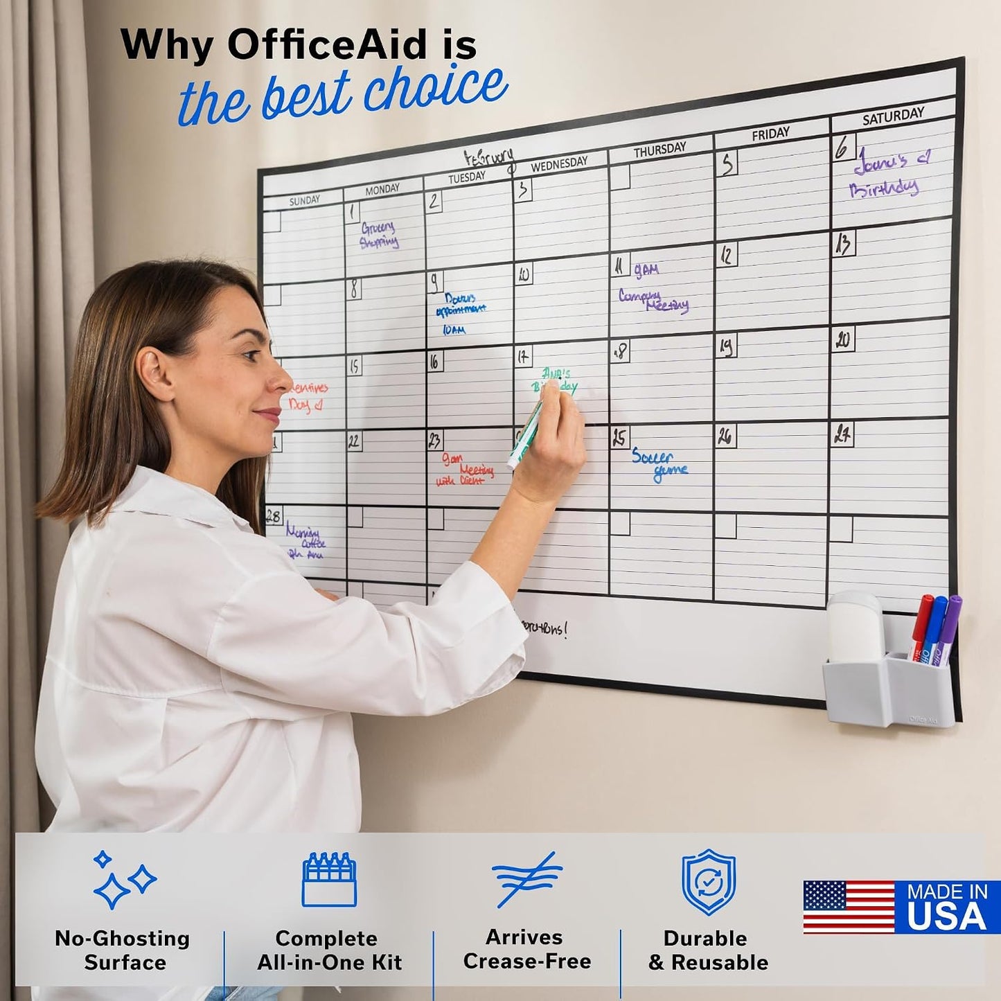 Large Dry Erase Calendar for Wall 36x48, Big Classroom Giant Month, Undated Reusable Family Monthly, Rolled Whiteboard White Board, Calendar Dry Erase Planner for Wall Erasable Large Office 48x36