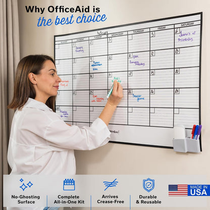 Large Dry Erase Calendar for Wall 36x48, Big Classroom Giant Month, Undated Reusable Family Monthly, Rolled Whiteboard White Board, Calendar Dry Erase Planner for Wall Erasable Large Office 48x36
