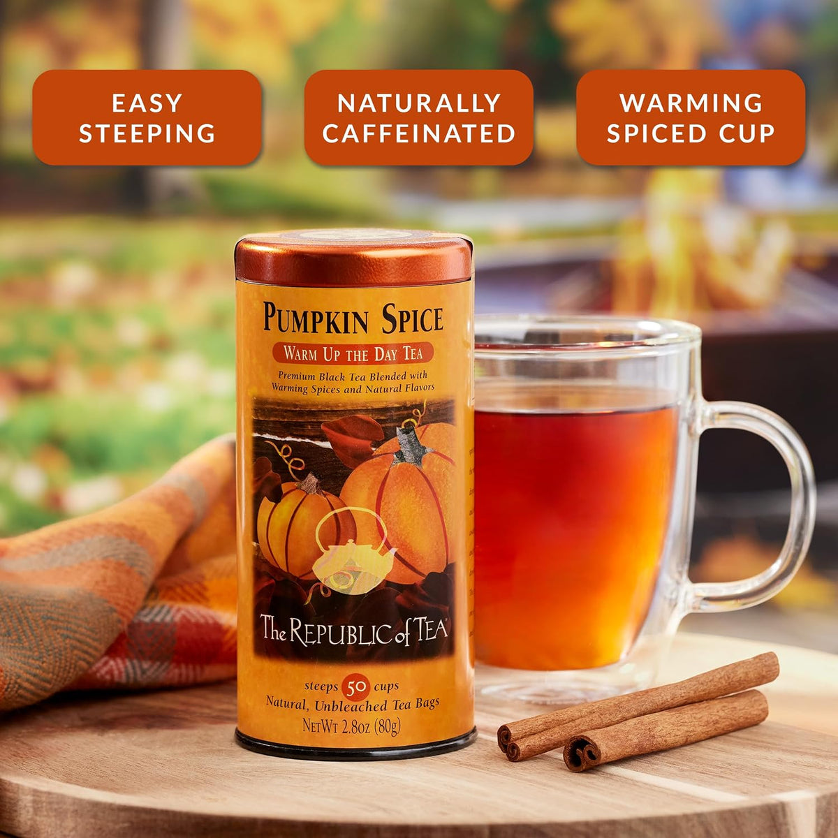 The Republic of Tea Pumpkin Spice Black Tea, Caffeinated, 50 Count