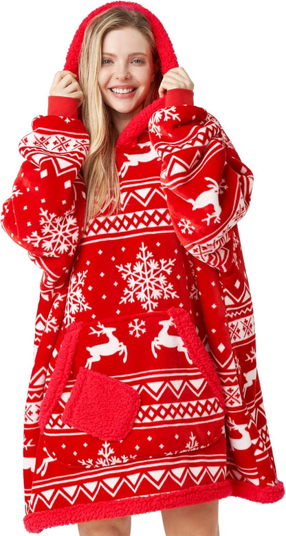 Giggling Getup Wearable Blanket Hoodie for Adults Gifts for Teen Girls Sister Women Sherpa Fleece Printed Hooded Blanket Sweatshirt Warm Cozy with Pocket & Sleeves Beige Cat