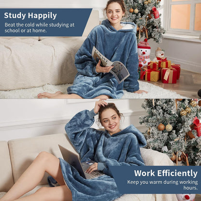 Aemilas Wearable Blanket Hoodie - Warm Sherpa Blanket Sweatshirt as Gifts for Adult Women Mom Men, One Size Fits All