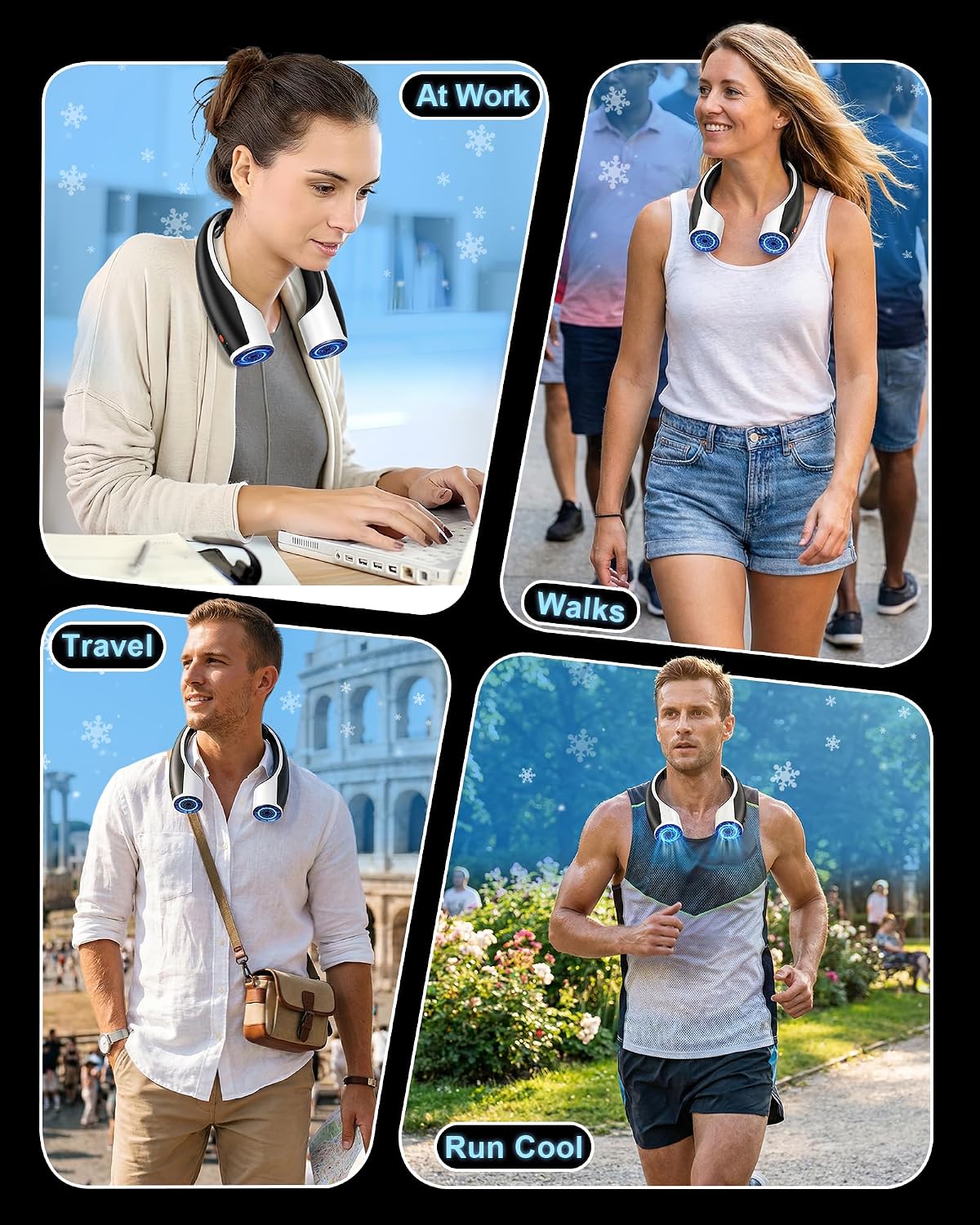 Rohent Portable Hands-Free Neck Fan - 4000mAh Battery, USB-C Rechargeable, Ultra-Quiet, 4 Adjustable Speeds – Perfect for Office, Outdoor, and Travel Use