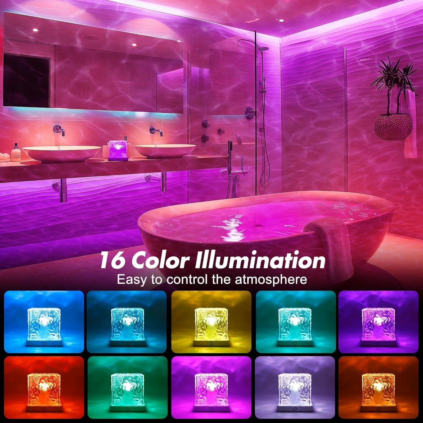 Ocean Wave Projector Light, 16-Color Luminorthe Cube Lamp and App Remote, 3D Holographic Water Ripple Romantic Ambient Lighting for Child's Room, Party, Night Light-4.4inch (Blue)