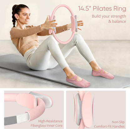 NANATI Pilates Kit, Home Pilates Workout Kit for Women, Pilates Equipment with 14.5" Pilates Ring and Ball, Resistance Bands, Ankle Weights, Sliders & Grip Socks for Home Workouts