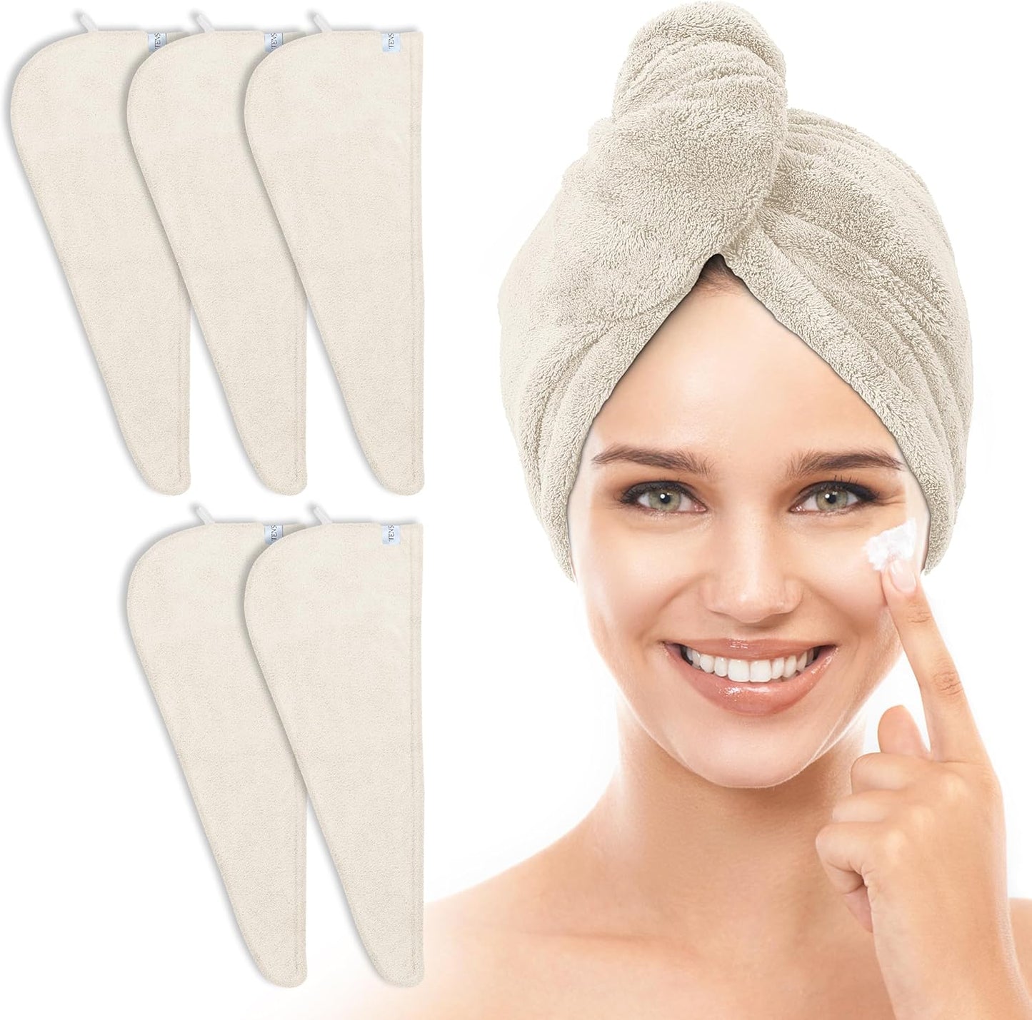 TENSTARS 5 Pack Thicken Microfiber Hair Towel Wrap for Women - Elastic Loop Design - 320GSM Coral Velvet - Quick Dry Hair Turban - 11x28 Inch (Pink)