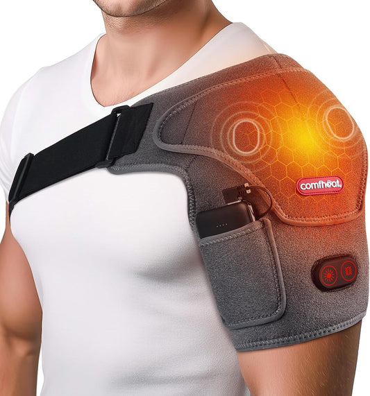 Cordless Shoulder Heating Pad with Massager, Heated Shoulder Brace