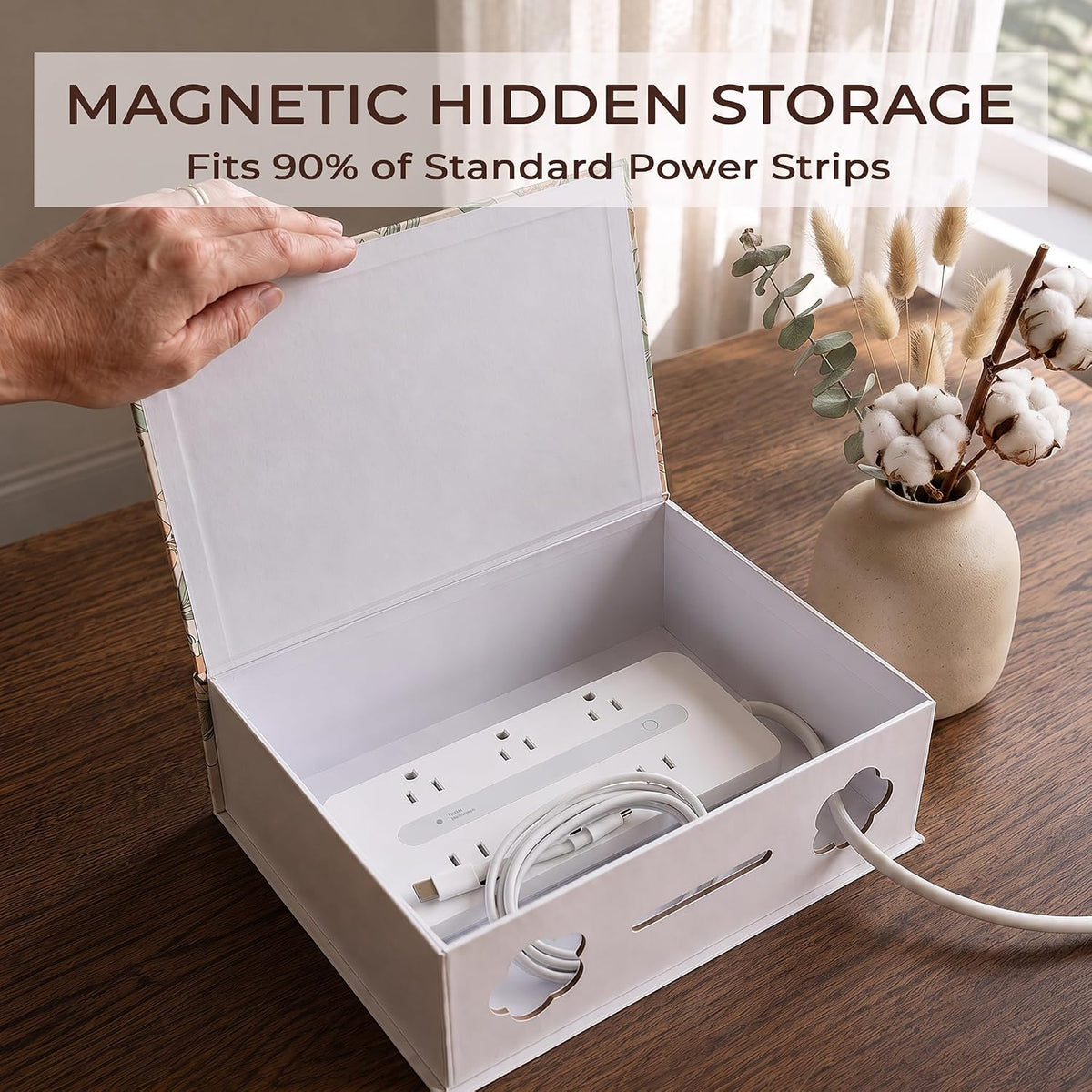 Decorative Cable Management Box, Book Shape Cord Organizer with Magnetic Lid