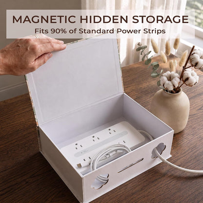 Decorative Cable Management Box, Book Shape Cord Organizer with Magnetic Lid