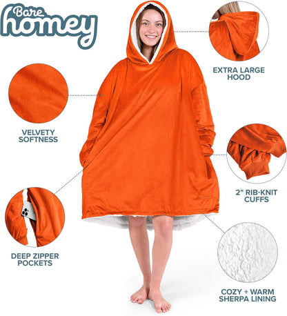 Bare Home Wearable Blanket Hoodie - Soft Plush Sherpa - Warm and Cozy - Oversized Wearable Blanket