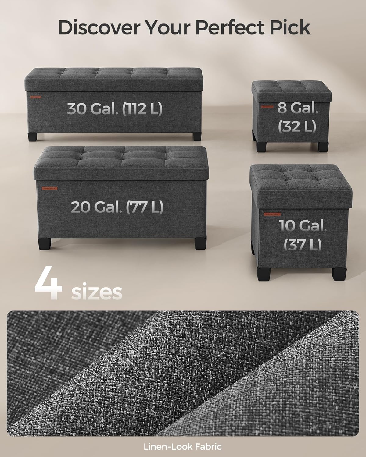 SONGMICS Storage Ottoman, Small Ottoman Foot Rest with Legs, 12.6 x 15.7 x 13.2 Inches Foot Stool, Load up to 660 lb, for Living Room, Bedroom, Dorm, Slate Gray ULSF012G01