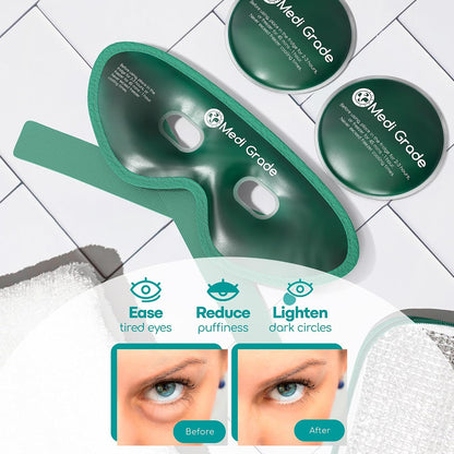 Medi Grade Cooling Gel Eye Mask for Puffy Eyes – Reusable Gel Eye Mask and Cooling Eye Pads with Thermo-Bag for Dark Circles and Morning/Night Skincare Routine – Reversible Cold Eye Mask