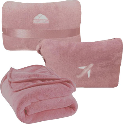 BlueHills Premium Soft Plush Mini Travel Blanket Pillow Plane 2 in 1 Gray