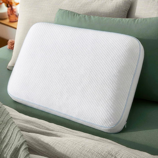 Sleep Innovations Luxe Comfort Gel Memory Foam & Mini Cushion Pillow with Green Tea-Infused Cover, Standard, Medium Firm Feel, for Side and Back Sleepers, Washable Cover
