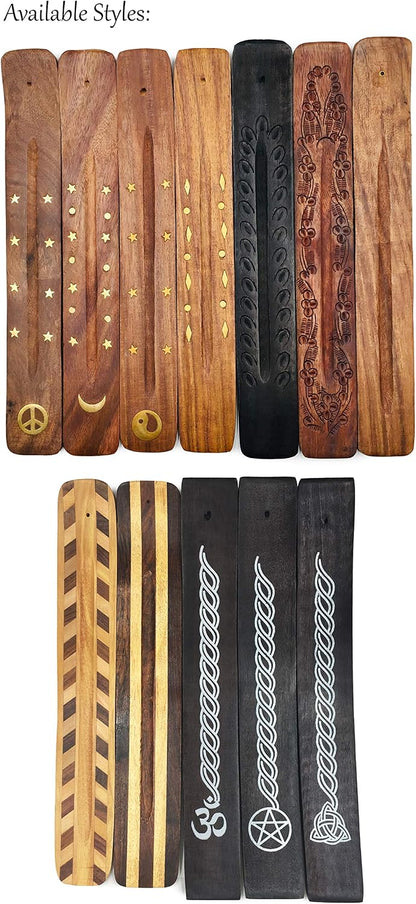 Moon and Stars Incense Holder - Wooden Ash Catcher with Celestial Design for Single Incense Sticks - Meditation Accessories, Spiritual Decor, Home Fragrance, Room Decor (10 Inches Long)