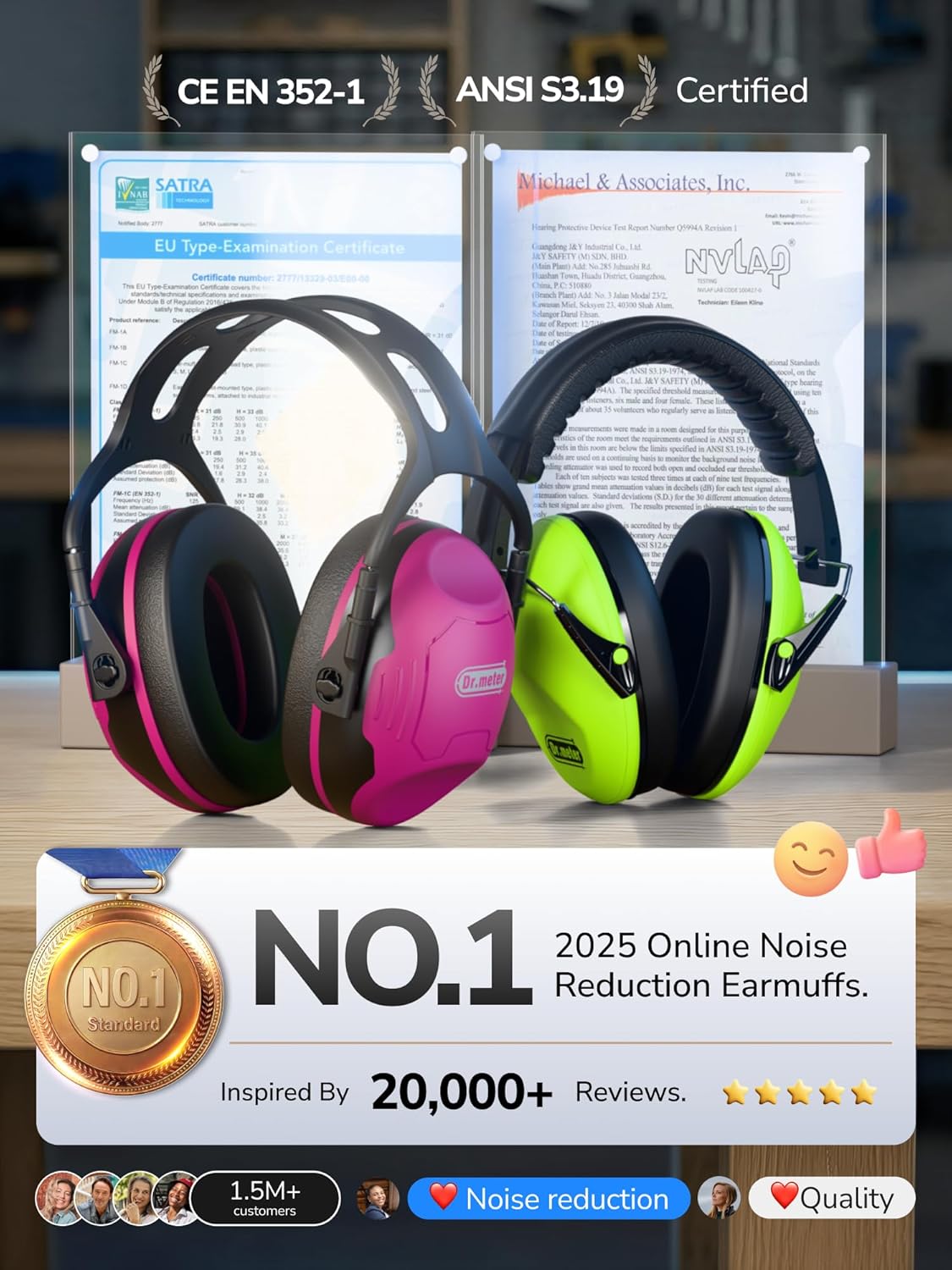 Dr.meter Ear Protection Ear Muffs, Noise Cancelling Headphones for Adults Kids 31dB Earmuffs for Noise Reduction, Hearing Protection for Shooting Gun Range, Mowing, Monster Jam, Sensory, Fireworks