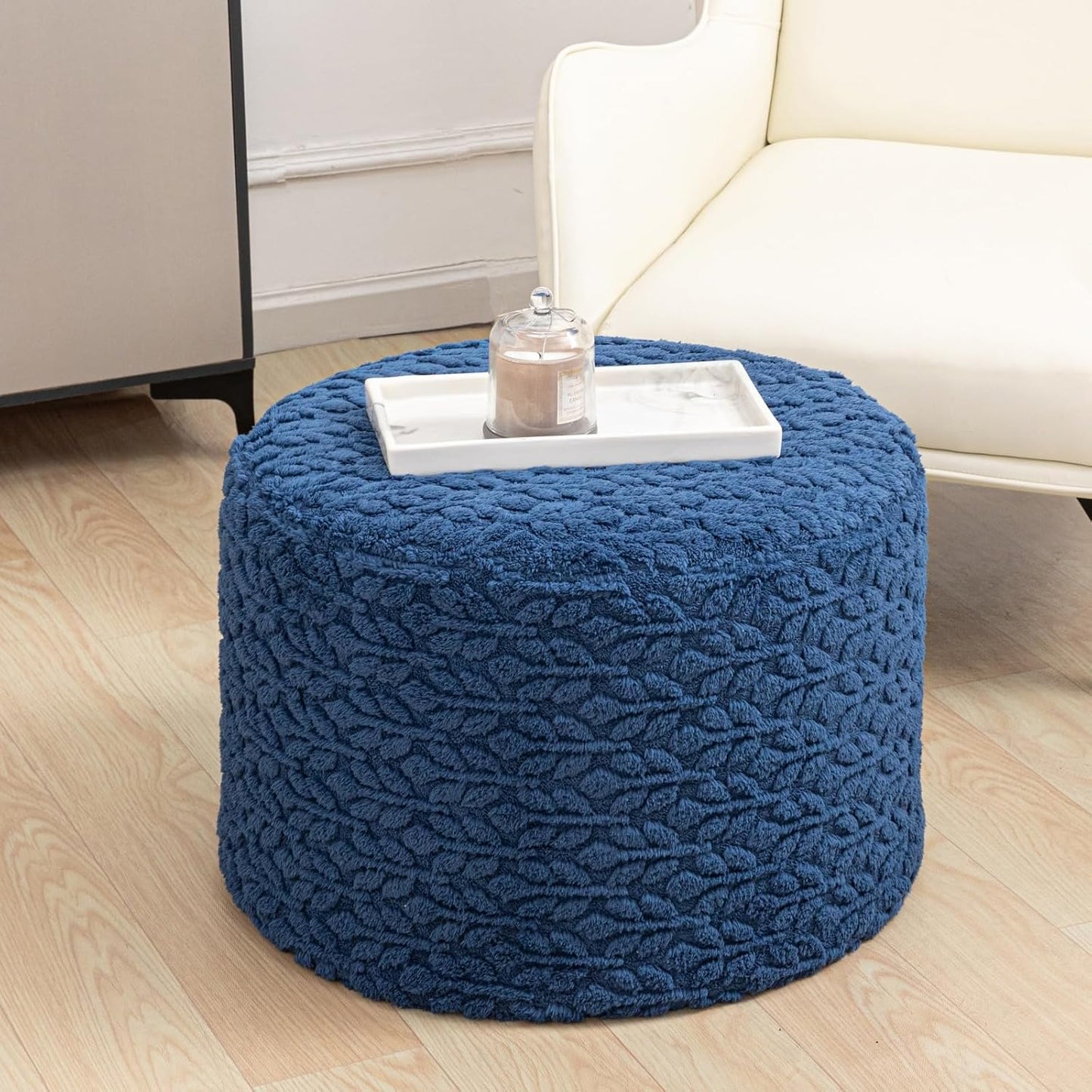 Round Pouf Ottoman 20 x 20 x 14 Inches Boho Poof Home Decor Floor Pouffe Ottoman Foot Rest for Couch Sofa Bean Bag Chairs Living Room Bedroom (Green)