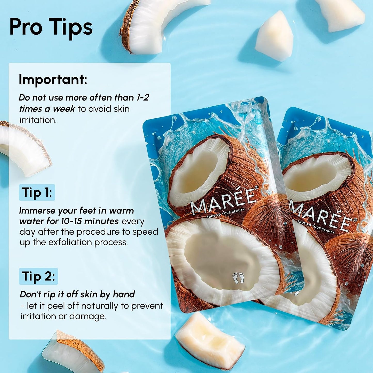 MAREE Foot Peeling Mask – 3-in-1 Foot Mask for Dry Cracked Feet, Callus Remover – Dead Skin Exfoliating Foot Peel Mask with Glycolic Acid – Moisturizing Socks for Men – Spa Self Care Gifts for Women