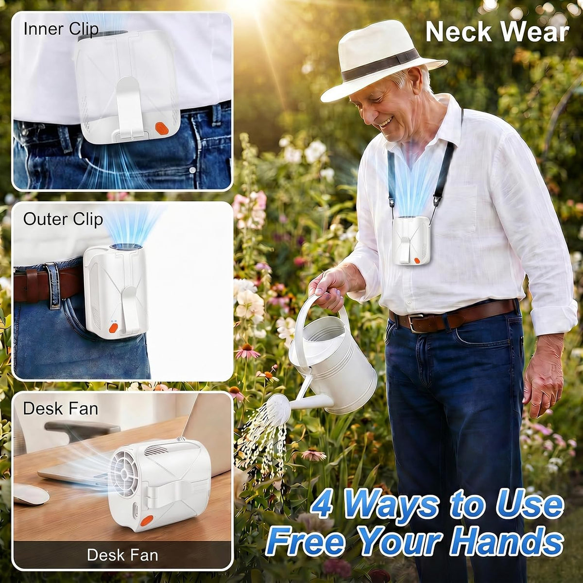 JUANANIUG Hands-Free Wearable Clip-On, Neck & Waist Fan – 6-Speed 16,000RPM Turbo Brushless Motor, 6,000mAh Battery up to 35H, Portable for Travel, Outdoor, Camping, Commuting & Office